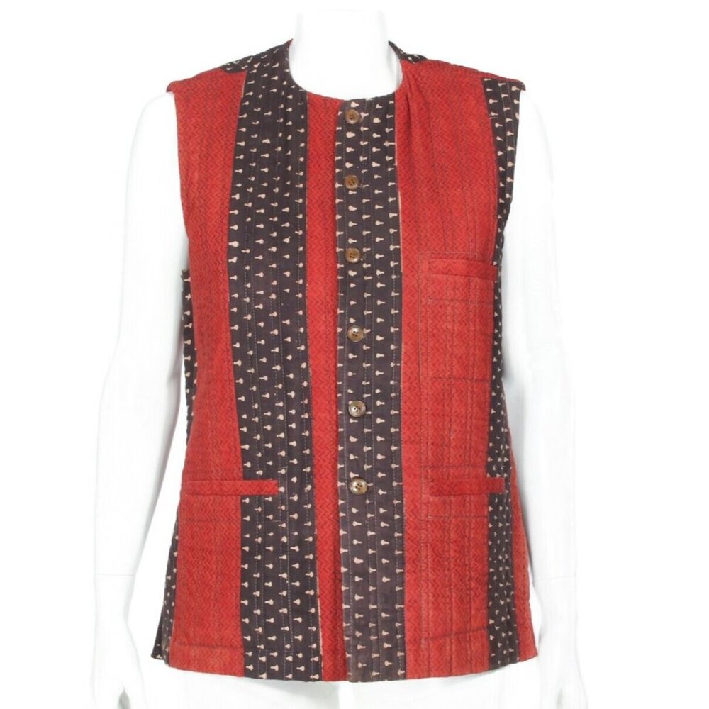 Vintage 70s MINAR Red Brown Ethnic Hippie Bohemian Quilted Indian Vest sz M /557
